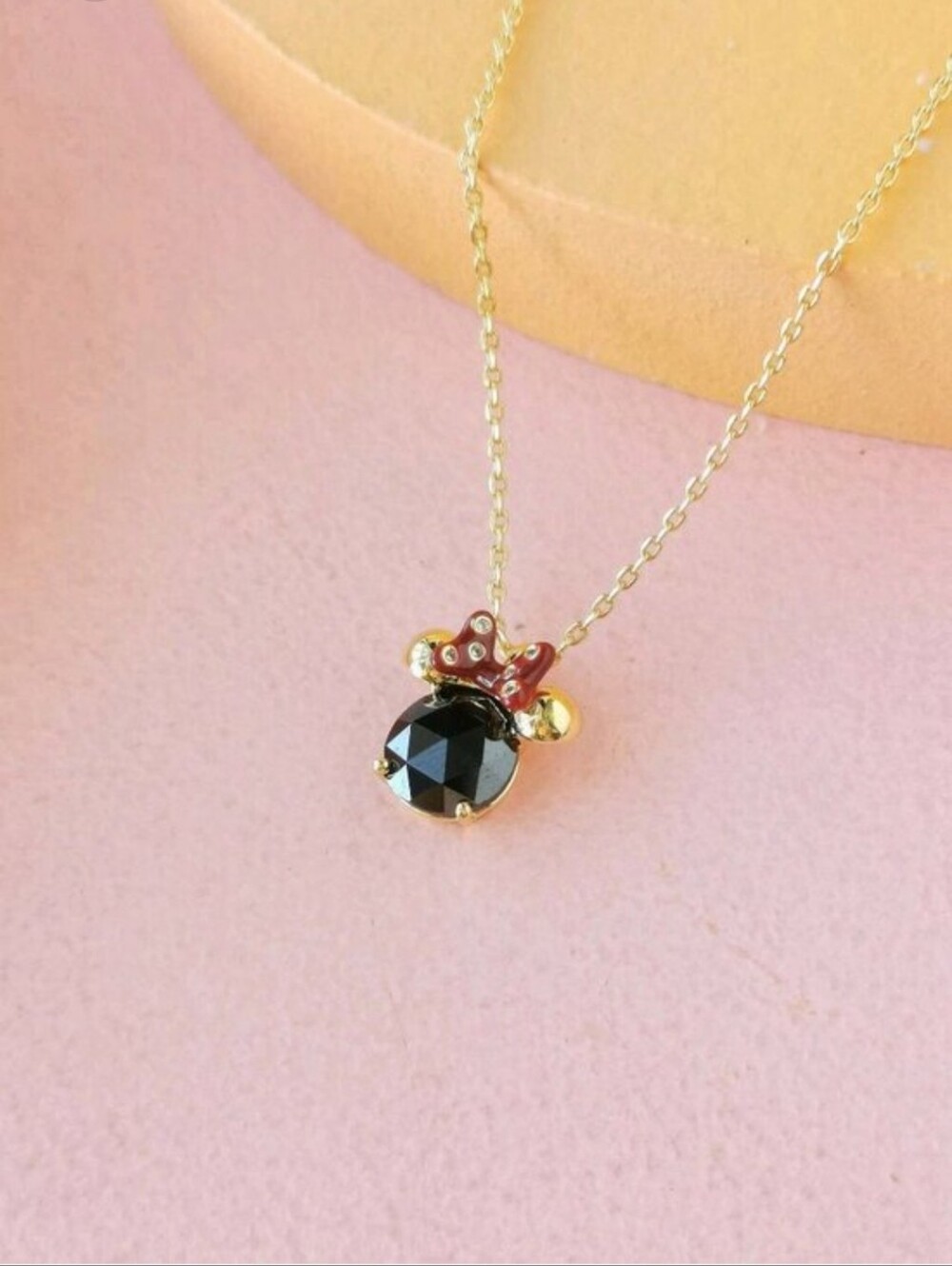 kate spade Gold-Tone Necklace with Black Gem and Red Bow Accent NWOT